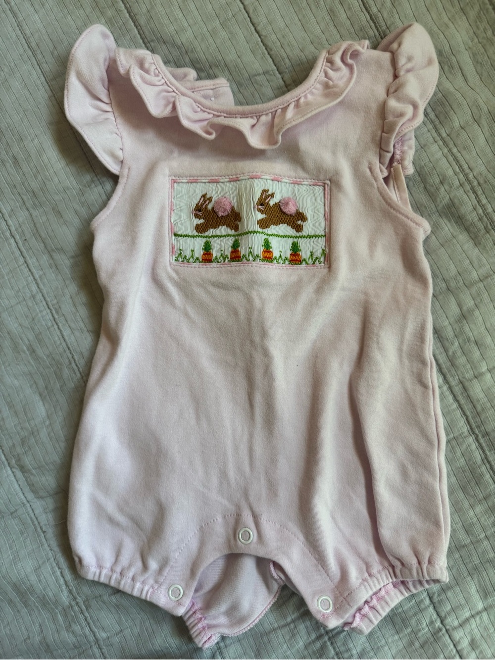 Pink Ruffle Baby Romper with Bunny Smock